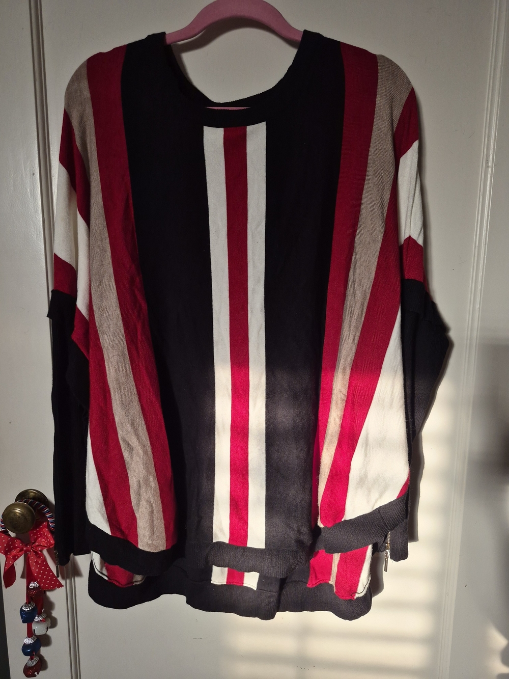 Joseph Vertical Stripe Knit Top in Black, Red & White